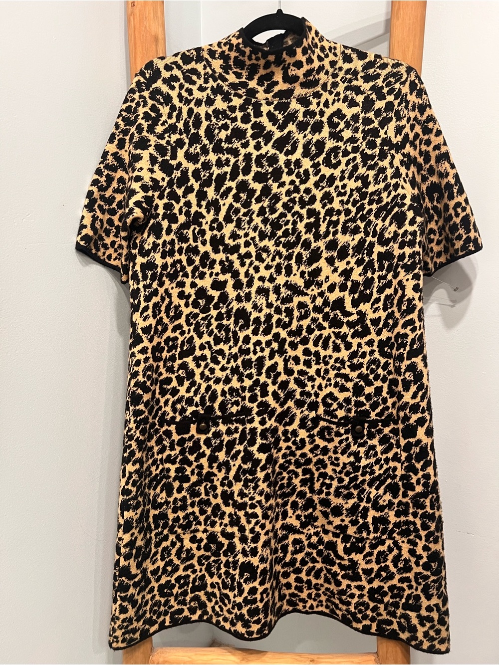 Maeve Anthropologie Leopard Print Knit Mock Neck Dress Size Medium